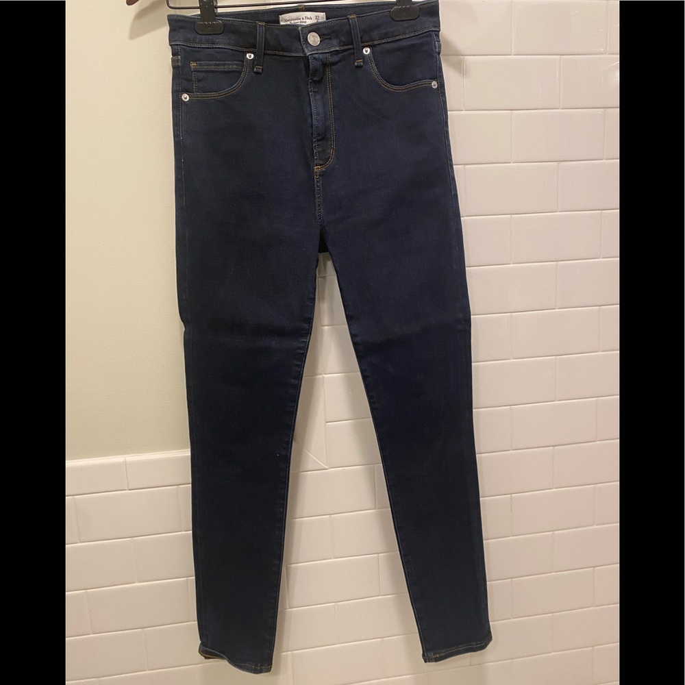 A&F Super Skinny High Rise, Dark Blue, 27 Short.  Worn once, great condition.